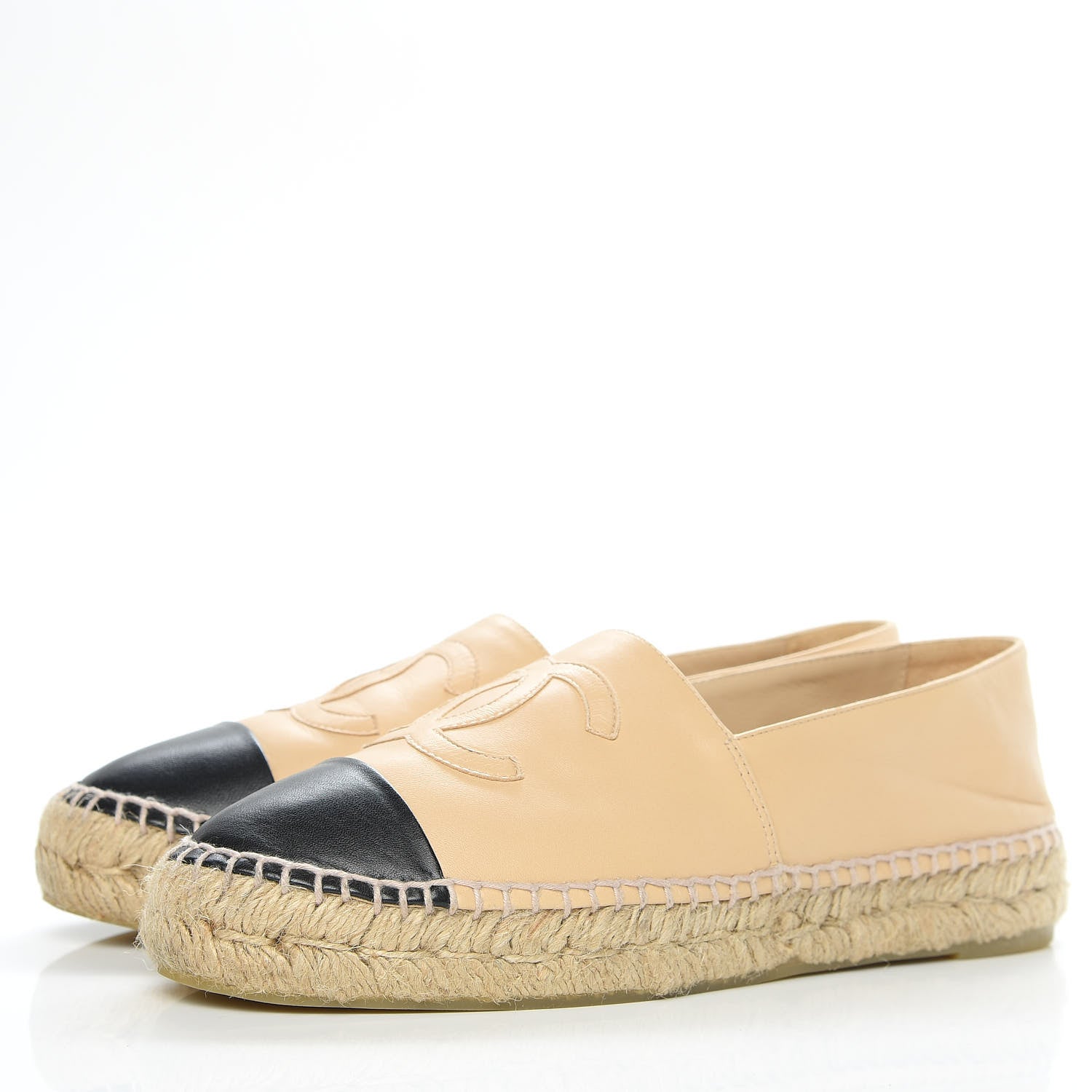 Chanel Lambskin CC Espadrilles 39 Beige Black 3 of 9