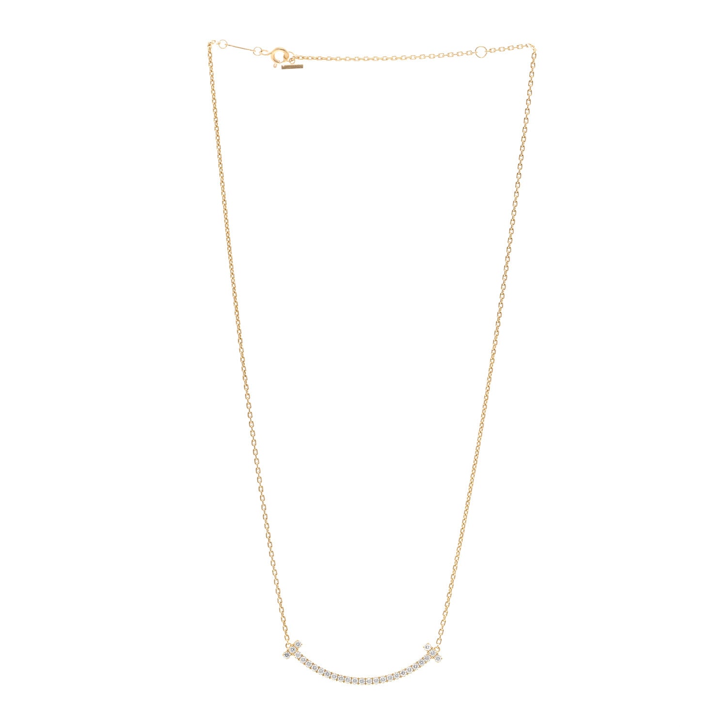 Tiffany 18K Yellow Gold Diamond Medium T Smile Pendant Necklace 3 of 5