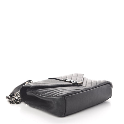 Saint Laurent Sheepskin Matelasse Chevron Monogram Medium College Bag Black 4 of 9