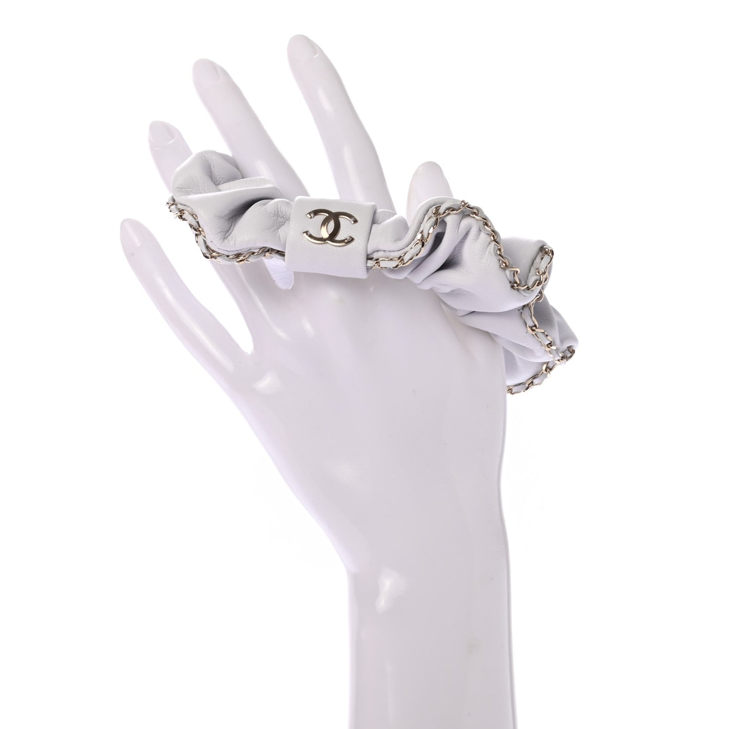 Lambskin Chain CC Hair Scrunchie White Gold