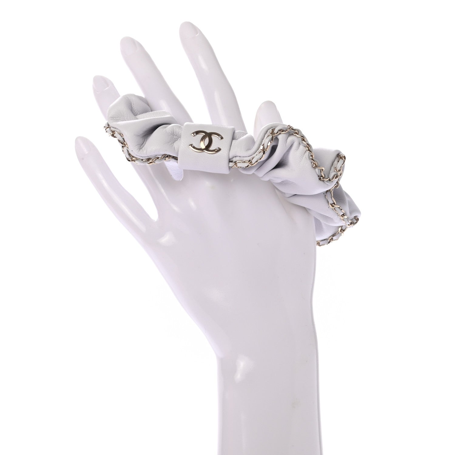 Chanel Lambskin Chain CC Hair Scrunchie White Gold 2 of 5