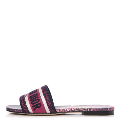 Christian Dior Canvas Embroidered Animals Dway Mules Slide Sandals 36 Deep Blue Fuchsia 1 of 9