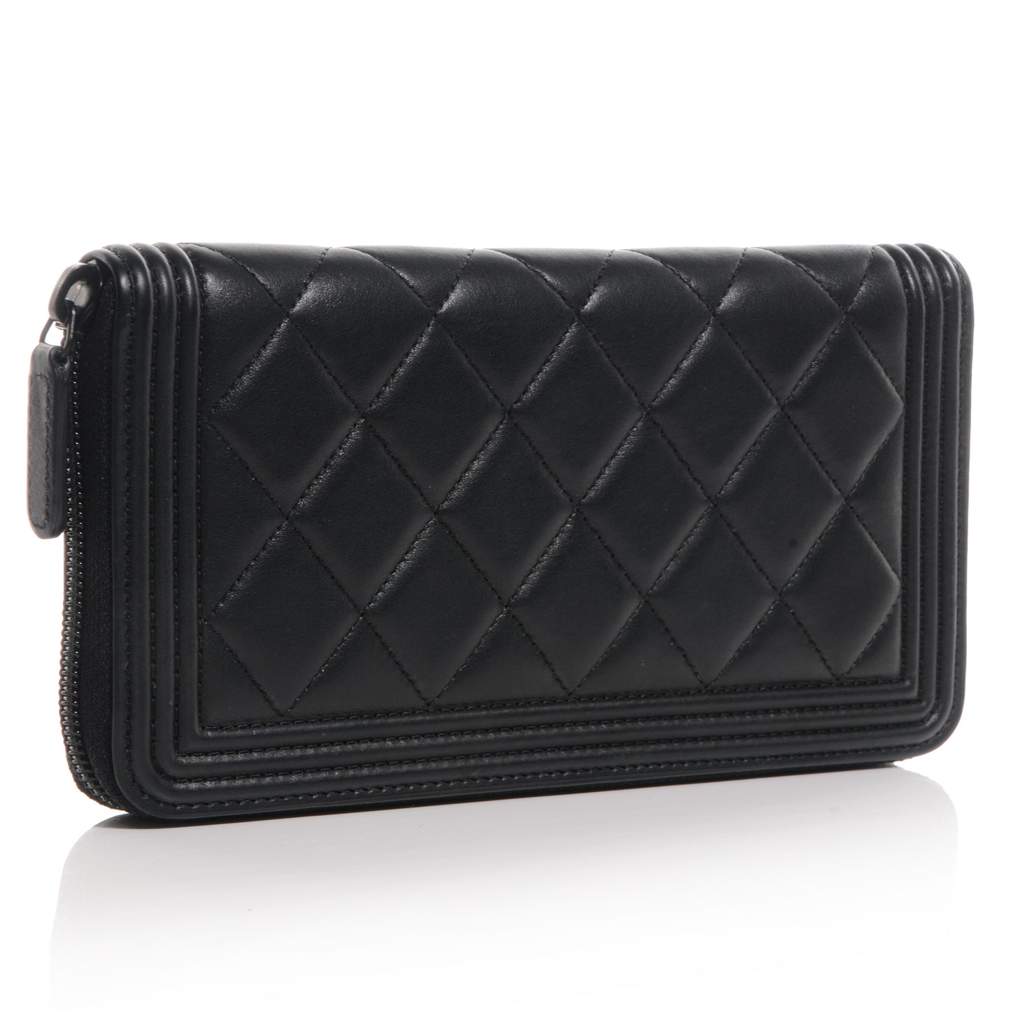 Lambskin Quilted Boy Zip Around Wallet Black