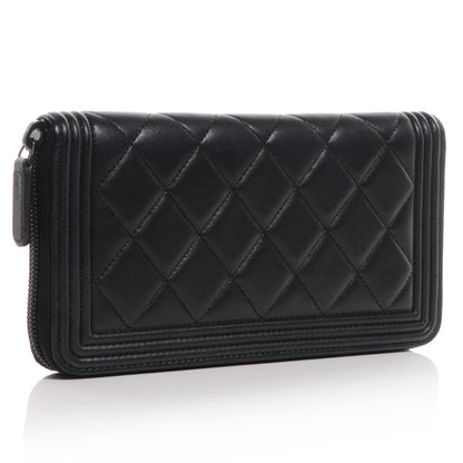 Chanel Lambskin Quilted Boy Zip Around Wallet Black 3 of 8