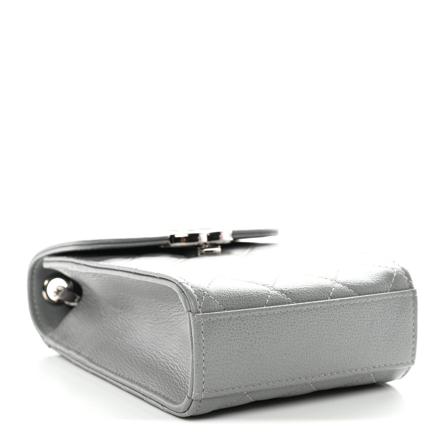 Grained Calfskin Quilted CC Box Clutch With Chain Grey