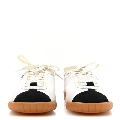 Chanel Calfskin Embossed Suede Sneakers 39.5 White Black 3 of 9