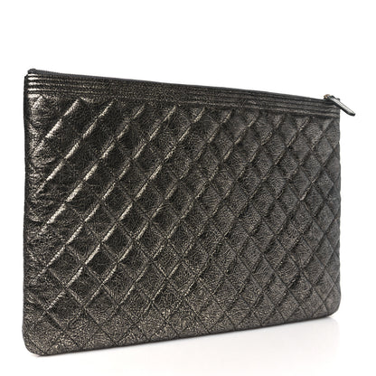 Chanel Cracked Metallic Calfskin Quilted Large Boy Cosmetic Case Dark Silver 3 of 11