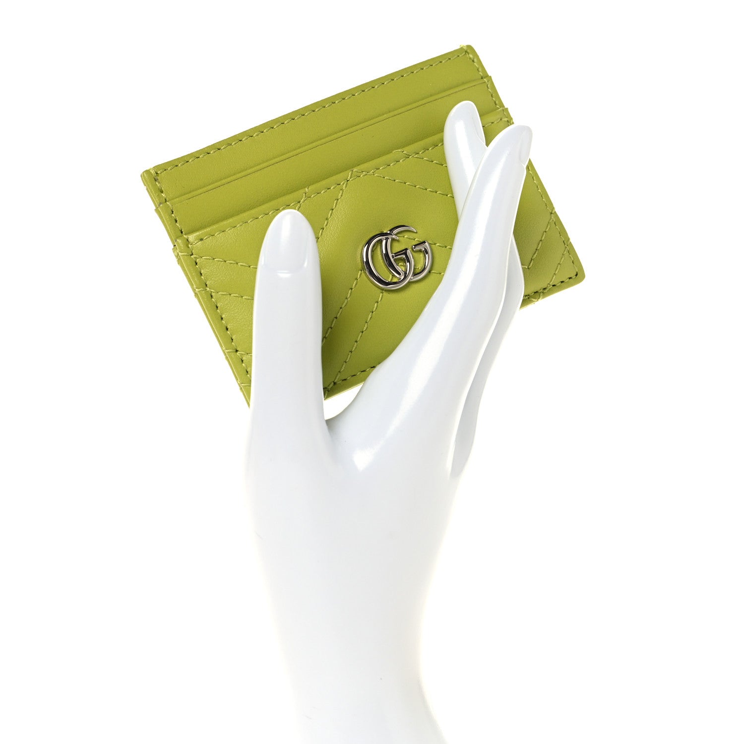 Gucci Calfskin Matelasse GG Marmont Card Holder Bright Green 2 of 6
