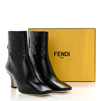 Fendi Vitello Karligraphy Embossed FFreedom Ankle Boots 38.5 Black 8 of 8