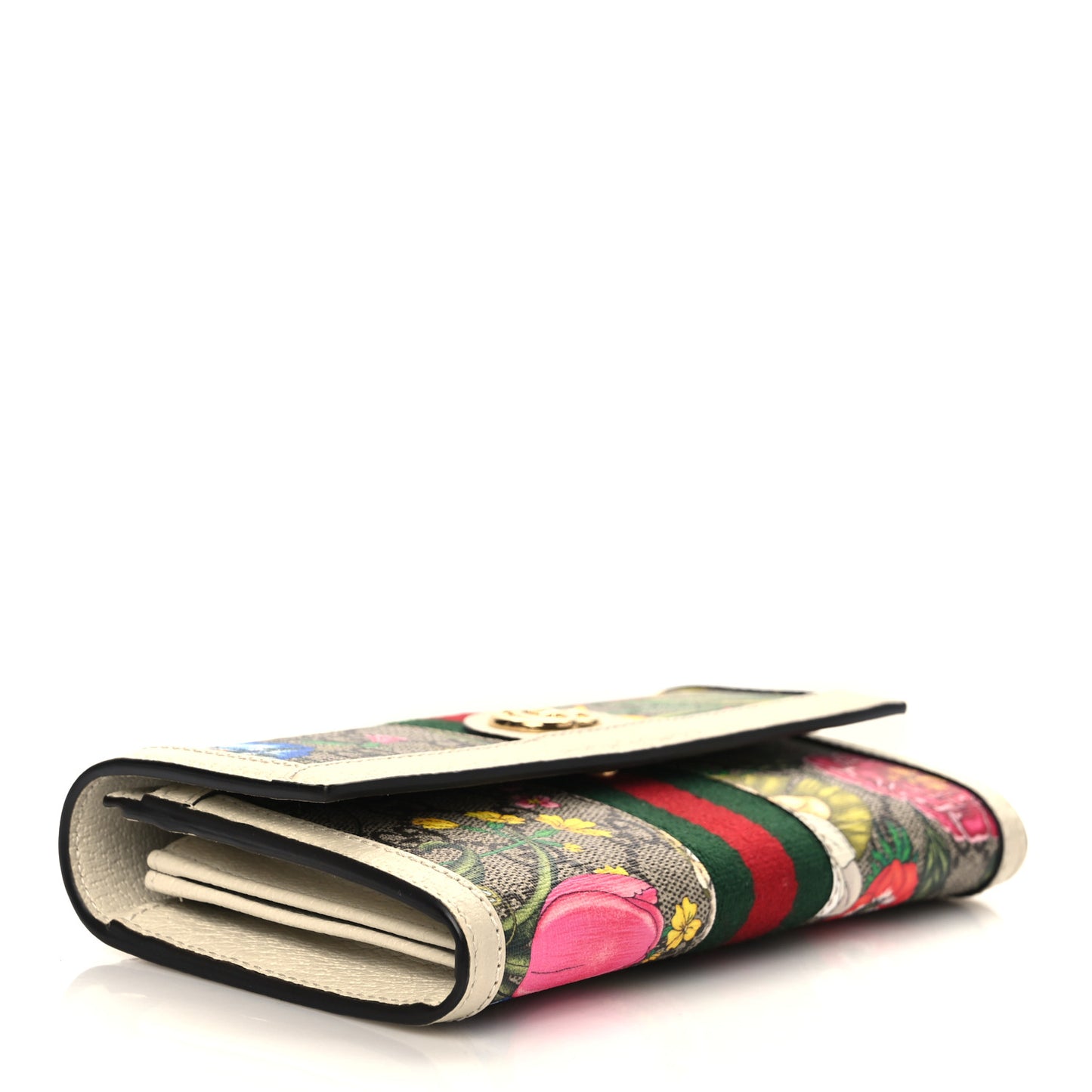 GG Supreme Monogram Flora Web Ophidia Continental Wallet White