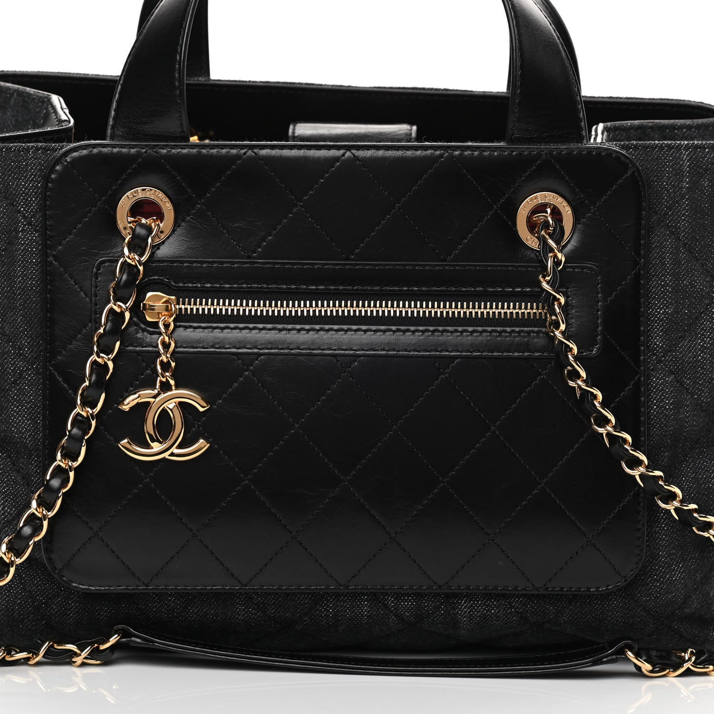 Denim Calfskin Quilted Tote Black