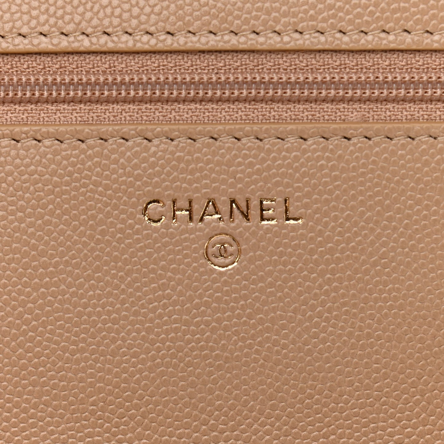 Caviar Quilted Crystal CC Wallet On Chain WOC Beige