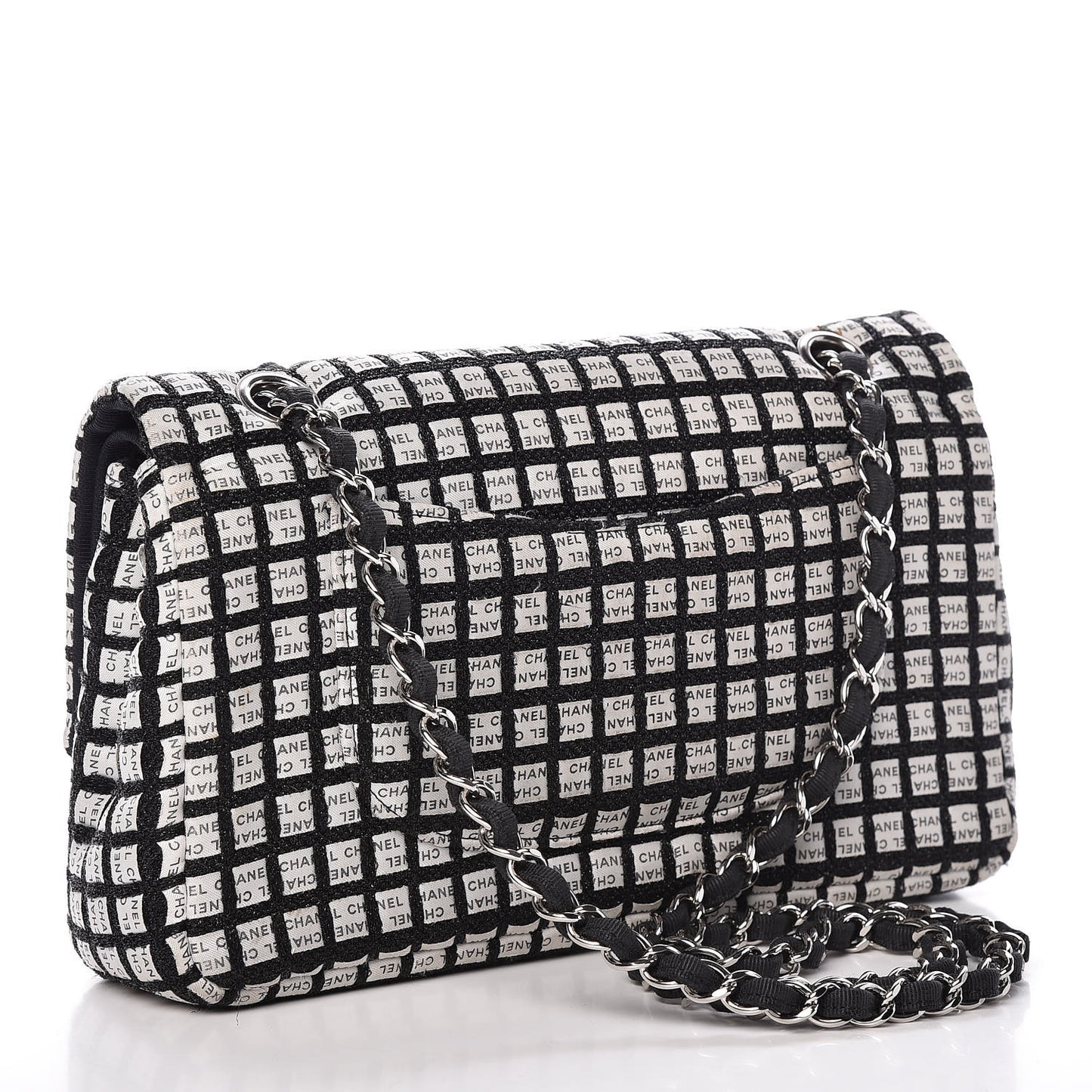 Ribbon Tweed Medium Double Flap Black White
