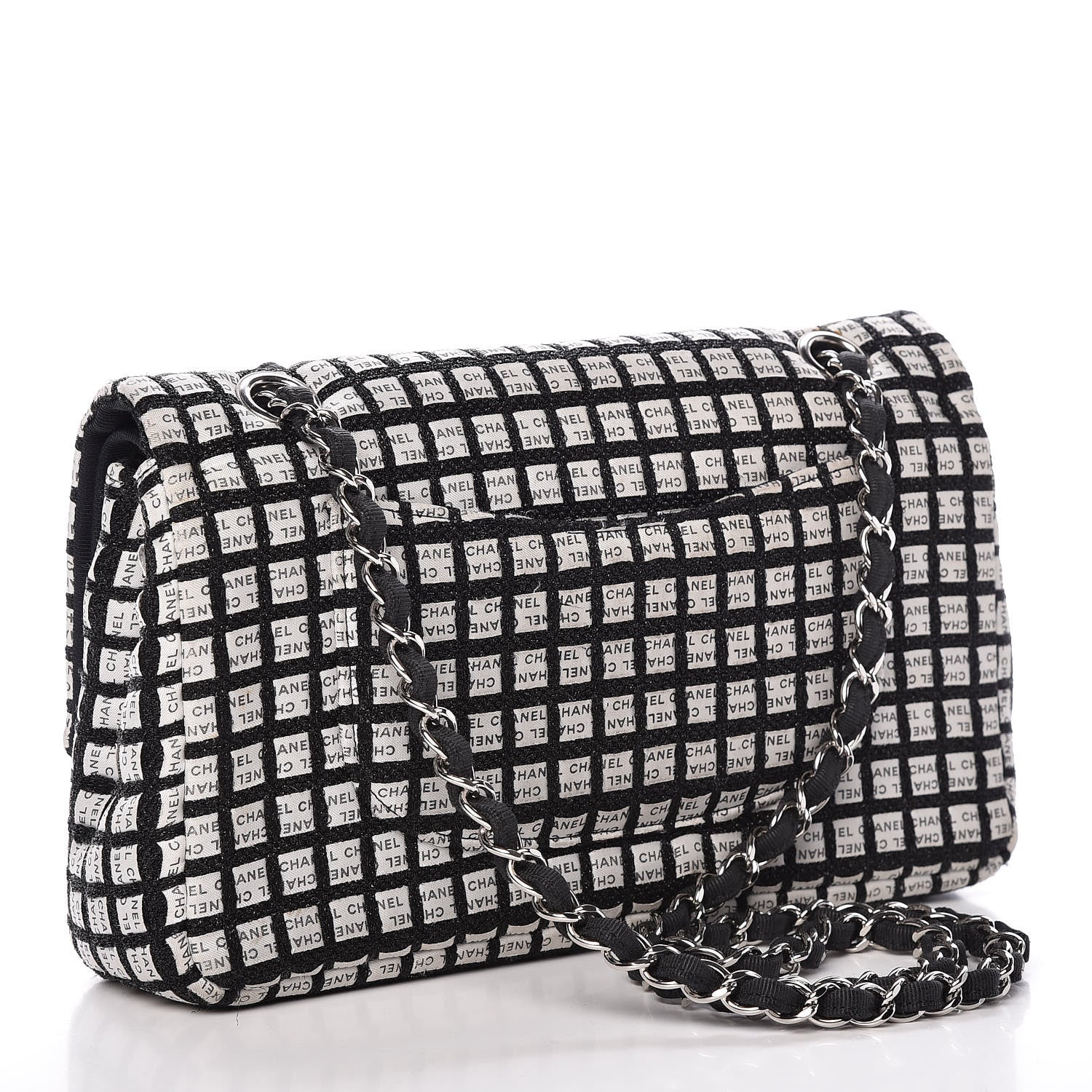 Chanel Ribbon Tweed Medium Double Flap Black White 3 of 11