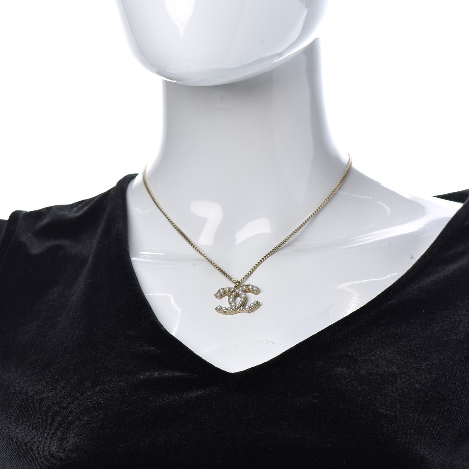 Chanel Pearl CC Pendant Necklace Gold 2 of 5