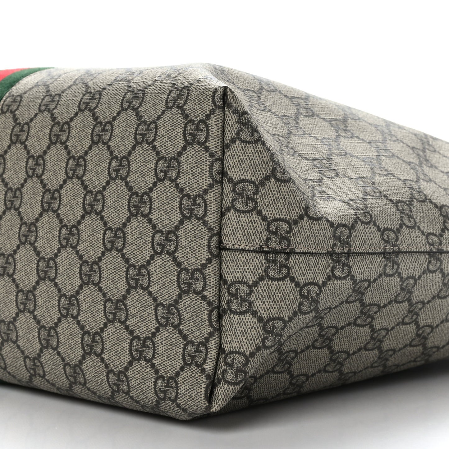 GG Supreme Monogram Textured Calfskin Web Medium Ophidia Shopping Tote Beige Ebony New Acero