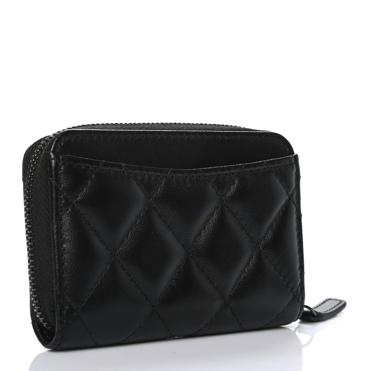 Chanel Lambskin Quilted Zip Coin Purse So Black 3 of 7