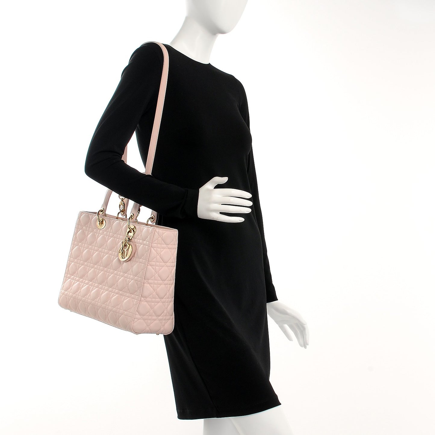 Lambskin Cannage Large Lady Dior Rose Poudre