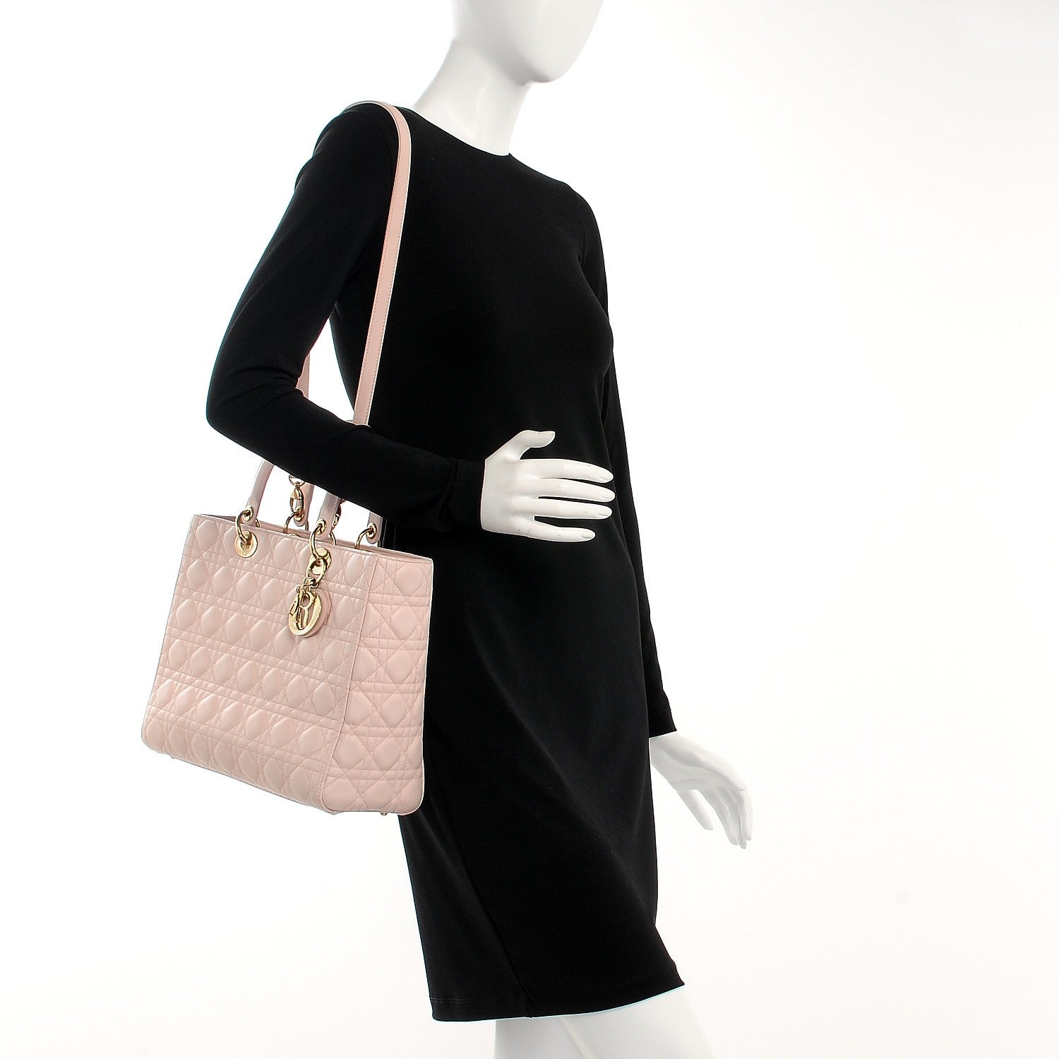 Christian Dior Lambskin Cannage Large Lady Dior Rose Poudre 2 of 17