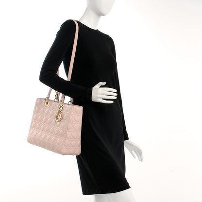Christian Dior Lambskin Cannage Large Lady Dior Rose Poudre 2 of 17