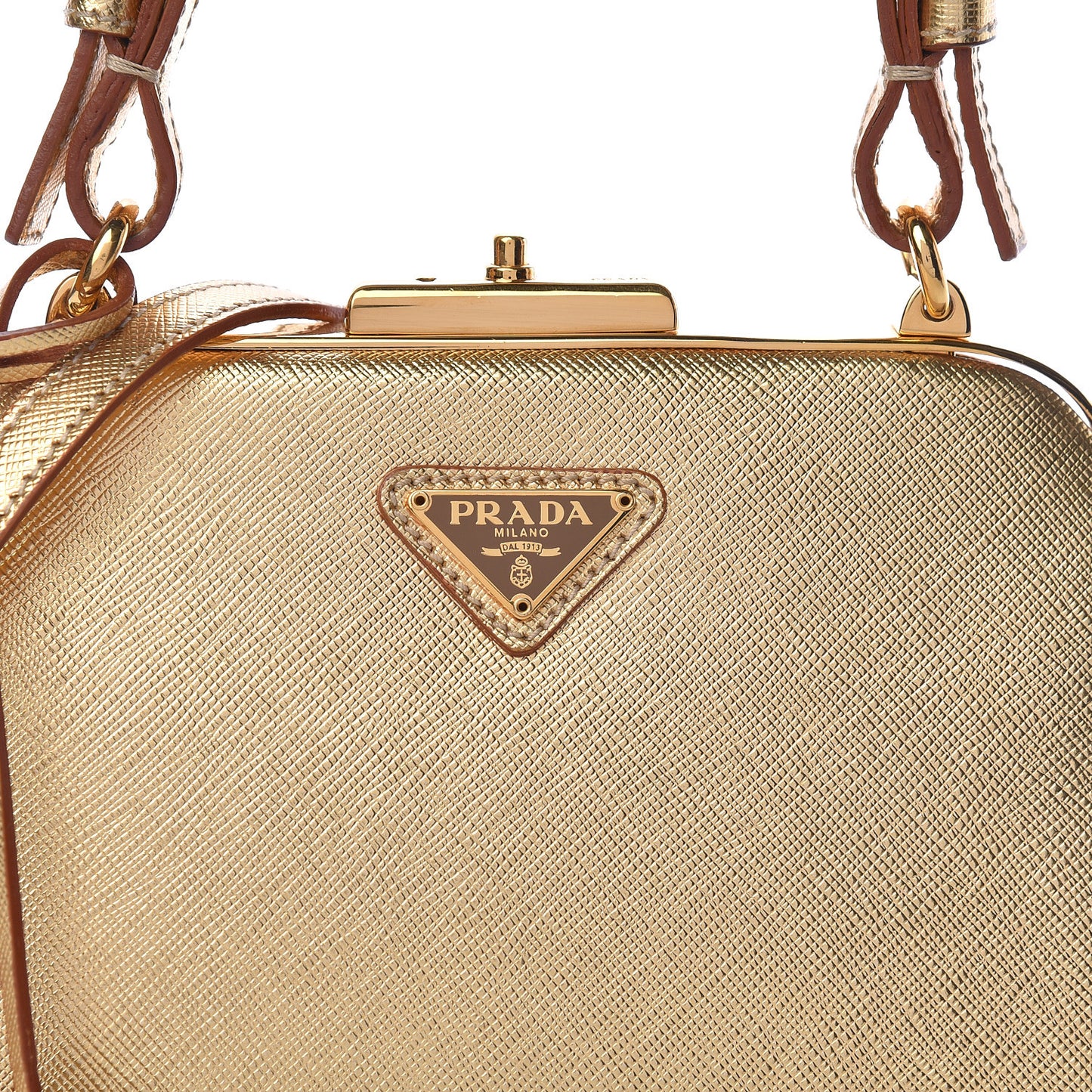 Metallic Saffiano Top Handle Frame Bag Platino