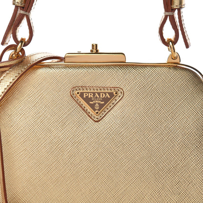 Prada Metallic Saffiano Top Handle Frame Bag Platino 12 of 18