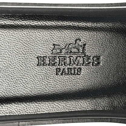 Hermes Calfskin Embroidered Oran Sandals 37.5 Black Gris Argente 7 of 9