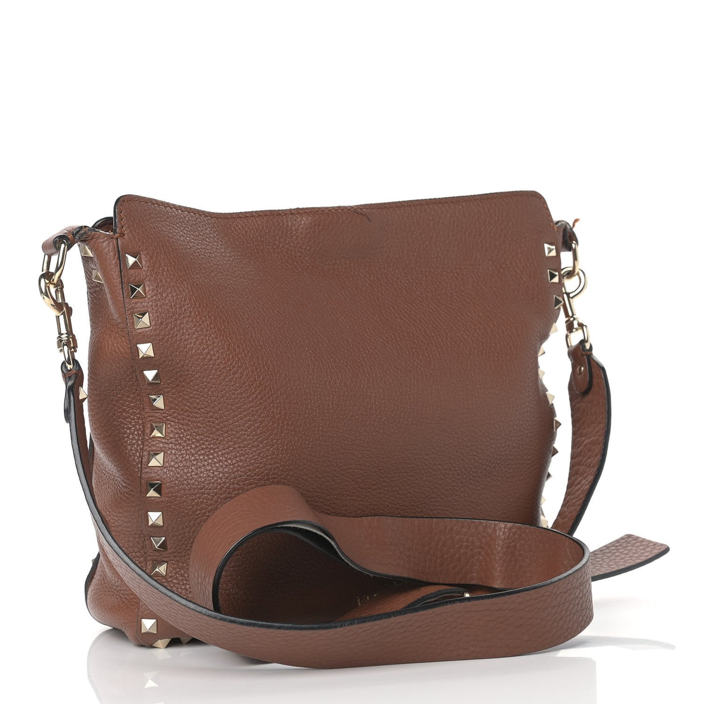 Pebbled Calfskin Small Rockstud Flip-Lock Messenger Bag Bright Cognac