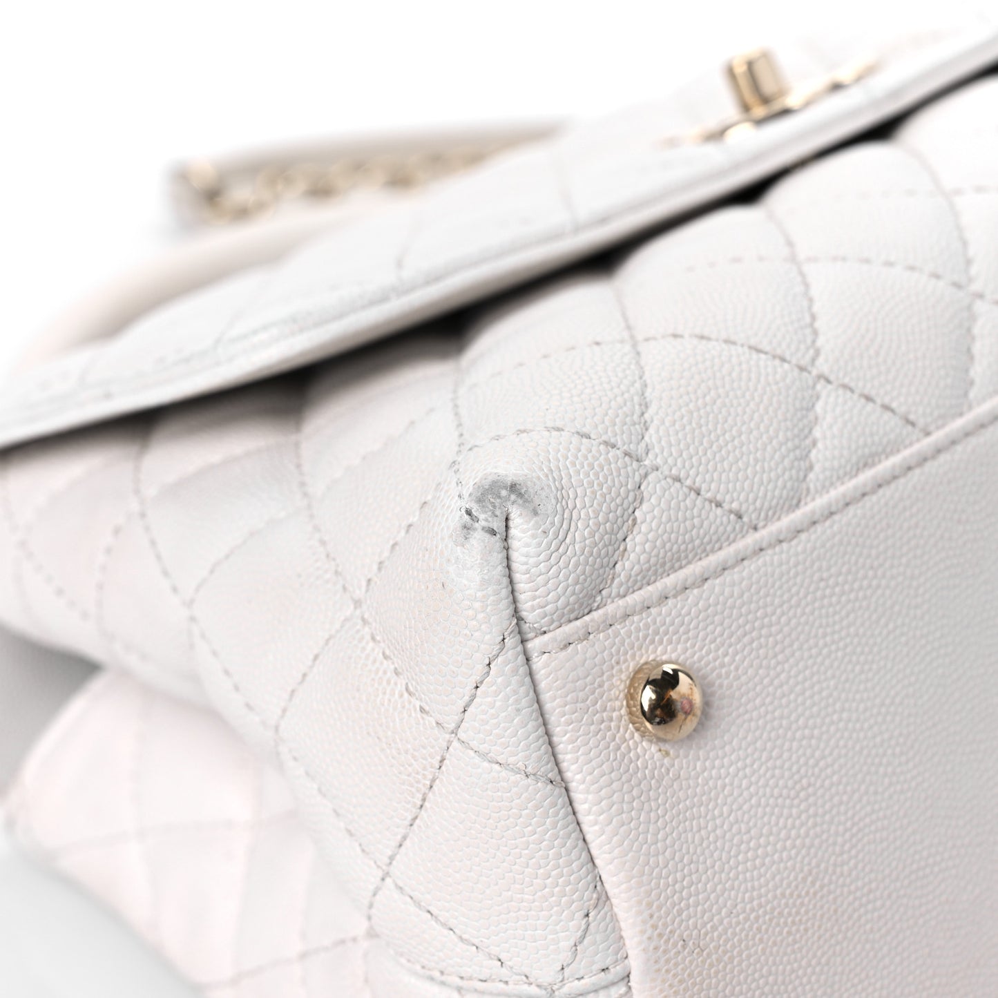 Caviar Quilted Small Coco Handle Flap White