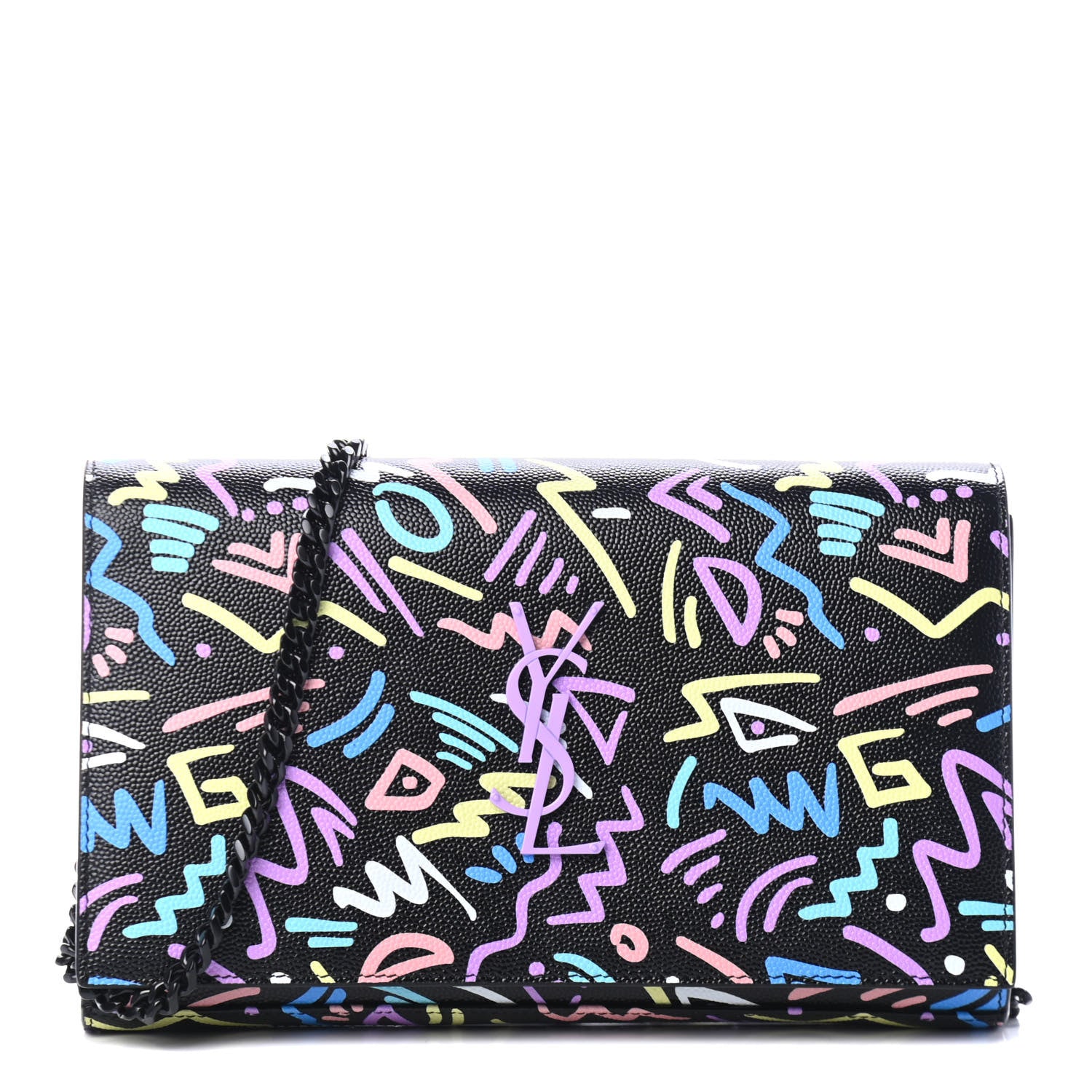 Saint Laurent Grain De Poudre Medium Classic Monogram Multicolor Graphic Print Chain Wallet Black 1 of 4