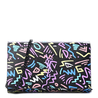 Saint Laurent Grain De Poudre Medium Classic Monogram Multicolor Graphic Print Chain Wallet Black 1 of 4