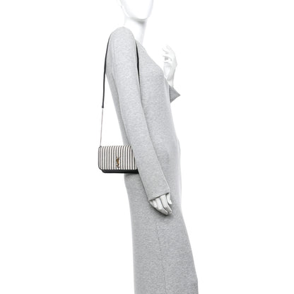 Saint Laurent Canvas Striped Phone Holder Crossbody Beige Black 2 of 9
