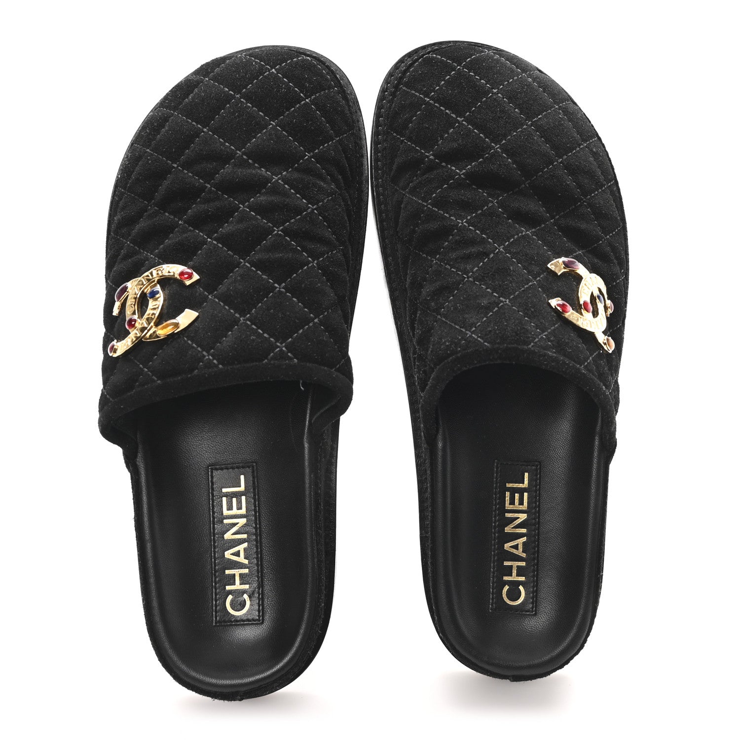 Chanel Suede Stitched Resin CC Mules 39 Black 2 of 9