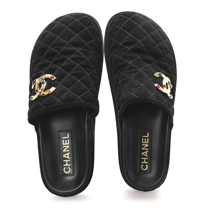 Chanel Suede Stitched Resin CC Mules 39 Black 2 of 9