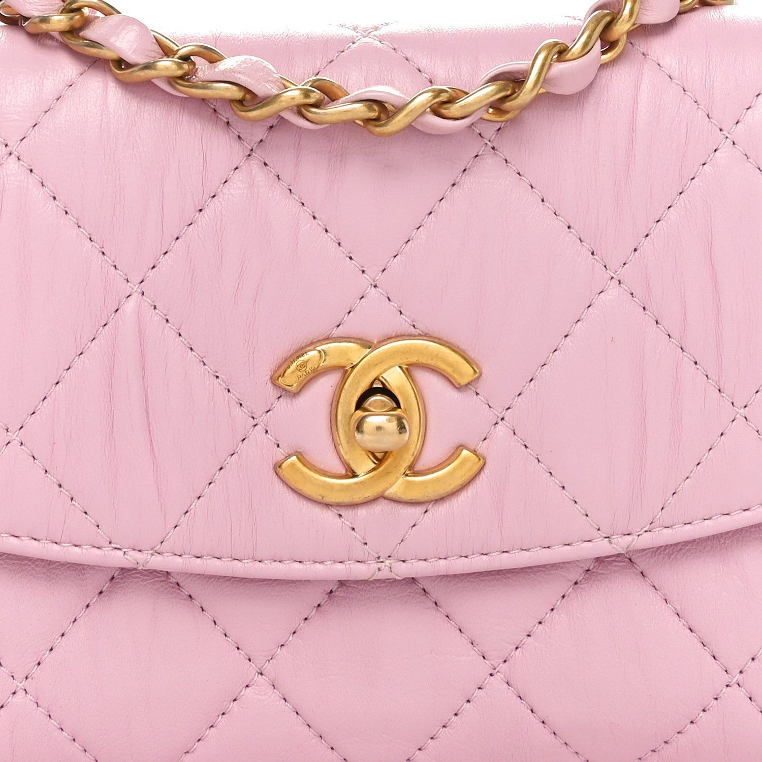 Chanel Crumpled Lambskin Quilted Mini CC Links Top Handle Flap Light Pink 7 of 9