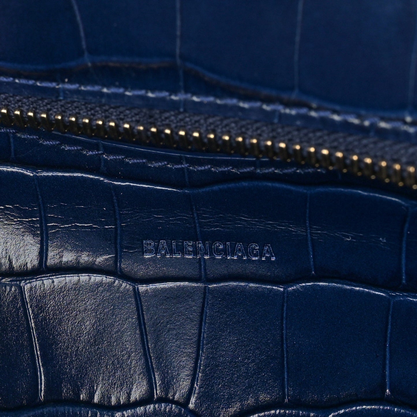 Shiny Supple Calfskin Crocodile Embossed Neo Classic Gold Hardware Mini City Navy