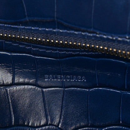 Balenciaga Shiny Supple Calfskin Crocodile Embossed Neo Classic Gold Hardware Mini City Navy 6 of 8