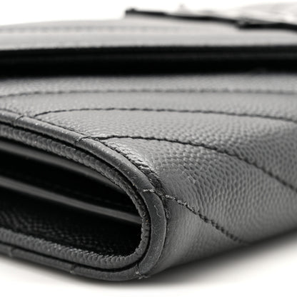 Saint Laurent Grain De Poudre Matelasse Chevron Monogram Flap Wallet Black 8 of 11