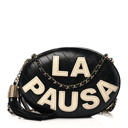 Chanel Lambskin Embroidered Chevron Quilted La Pausa Tassel Clutch Black 1 of 10