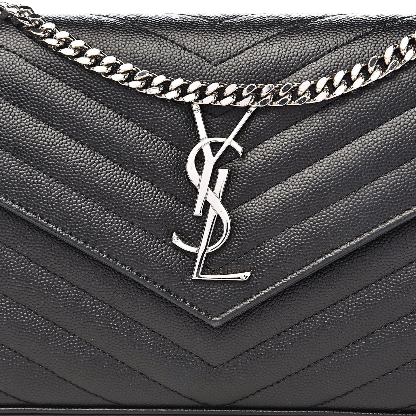 Grain De Poudre Matelasse Chevron Monogram Chain Wallet Black