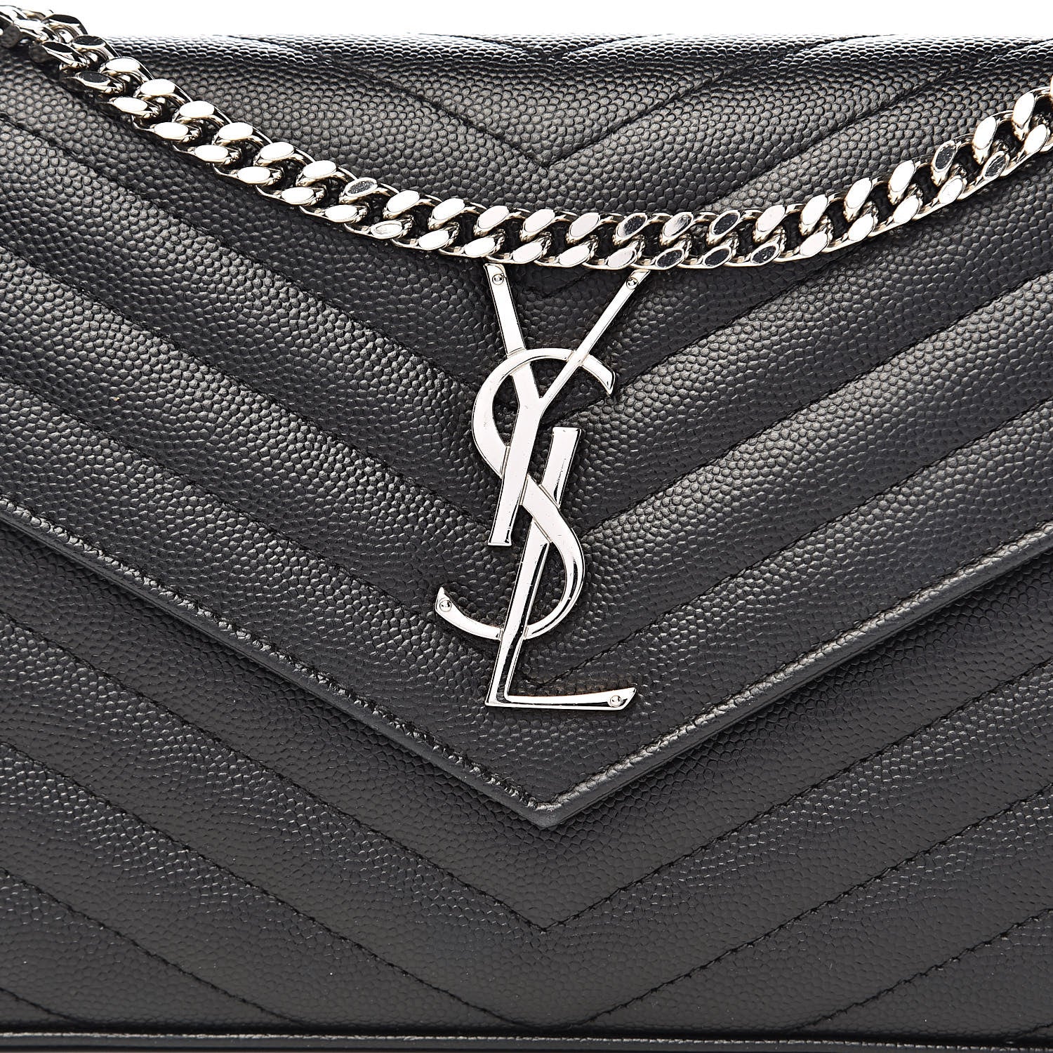 Saint Laurent Grain De Poudre Matelasse Chevron Monogram Chain Wallet Black 11 of 11