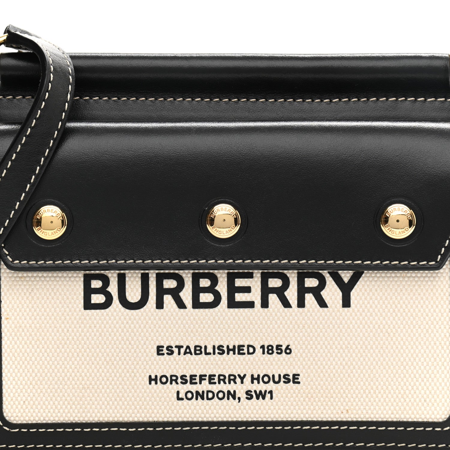 Burberry Smooth Calfskin Canvas Horseferry Print Mini Title Bag with Pocket Black 15 of 18