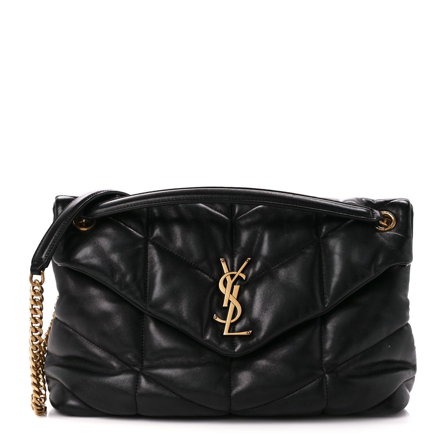 Lambskin Quilted Medium Loulou Puffer Monogram Chain Satchel Black