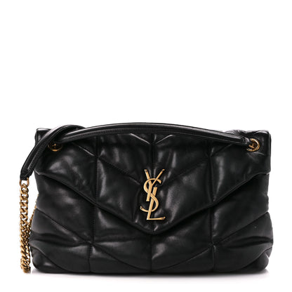 Saint Laurent Lambskin Quilted Medium Loulou Puffer Monogram Chain Satchel Black 1 of 12