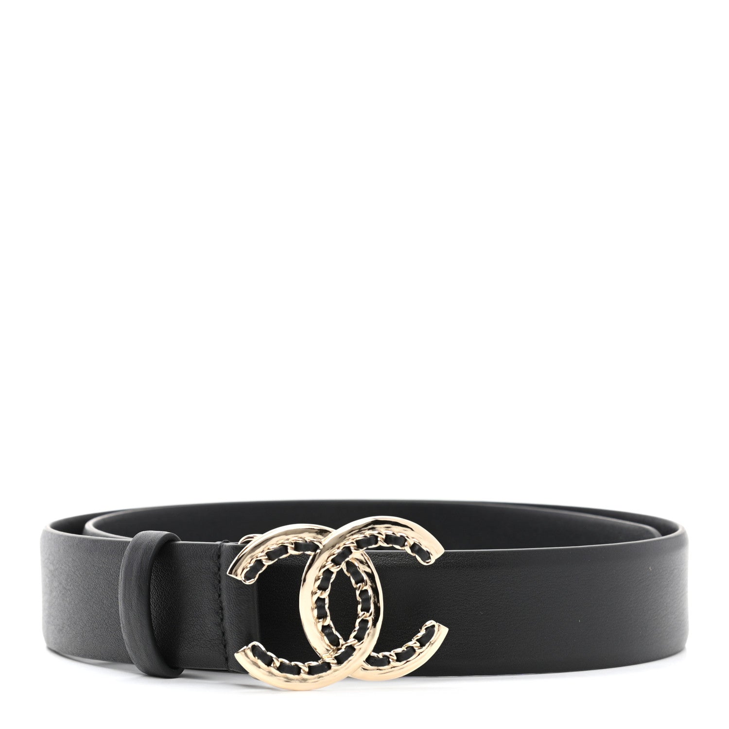 Chanel Calfskin Lambskin CC Chain Belt 75 30 Black Gold 1 of 7