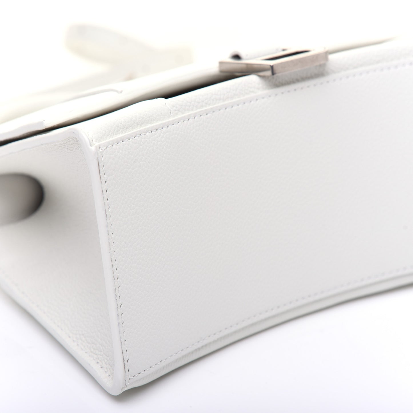 Grained Calfskin Small Hourglass Top Handle Bag White
