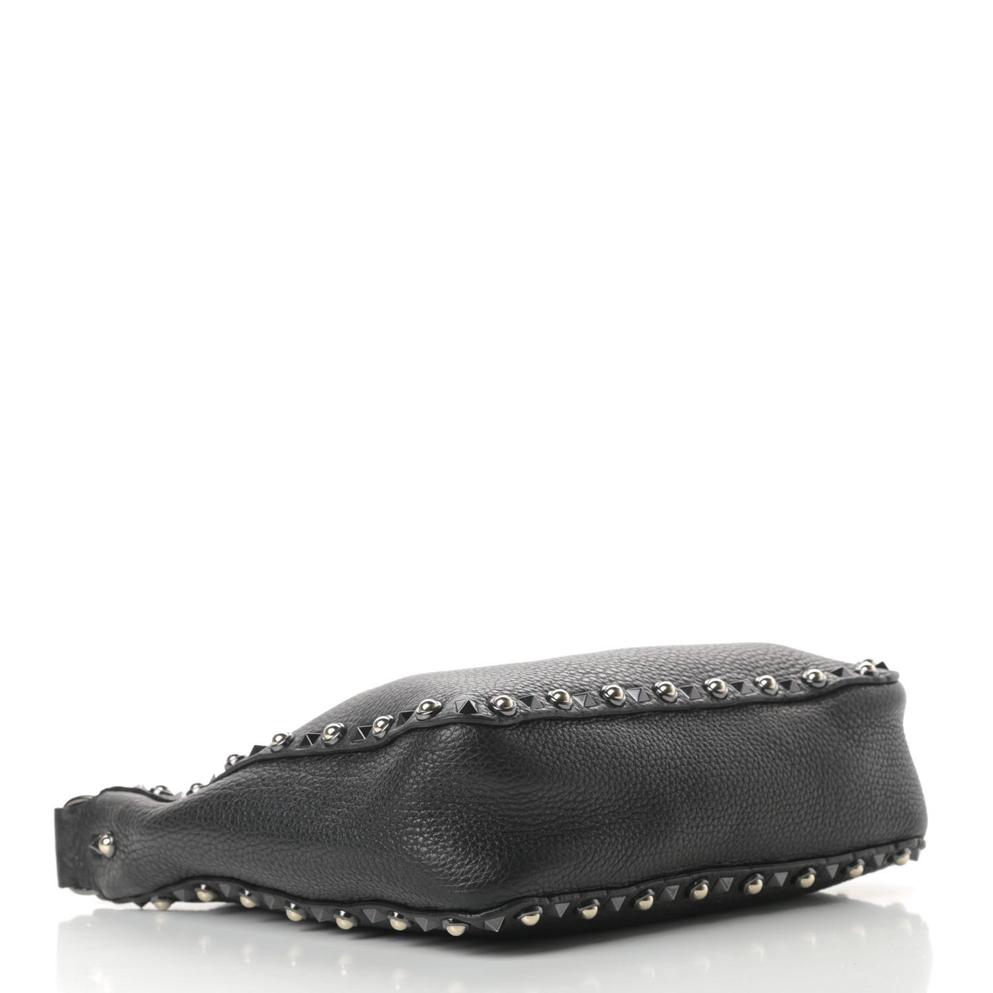 Pebbled Calfskin Small Rockstud Rolling Flip-Lock Messenger Bag Black
