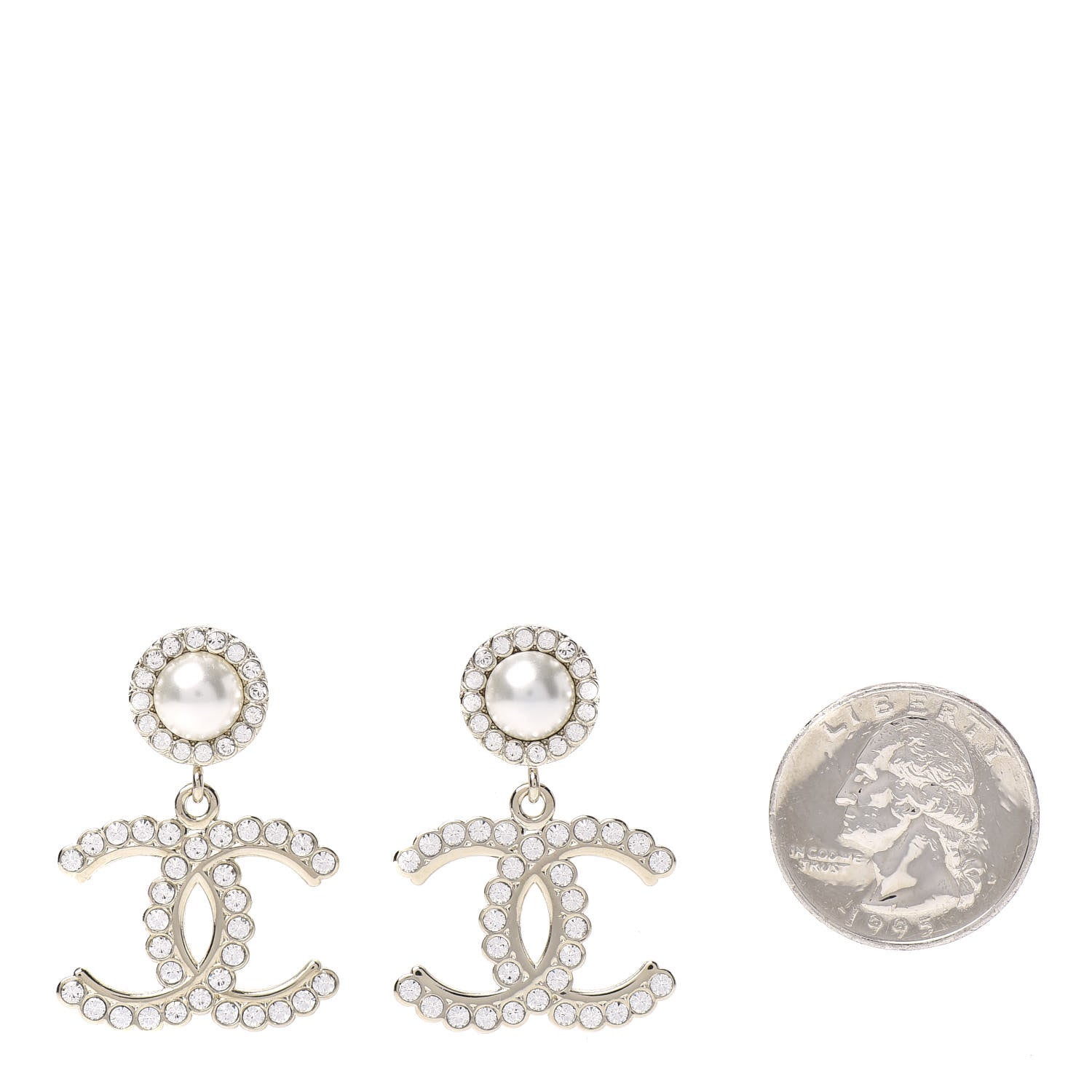 Chanel Crystal Pearl Bow-tiful CC Drop Earrings Gold 2 of 5