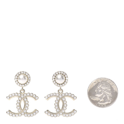 Chanel Crystal Pearl Bow-tiful CC Drop Earrings Gold 2 of 5