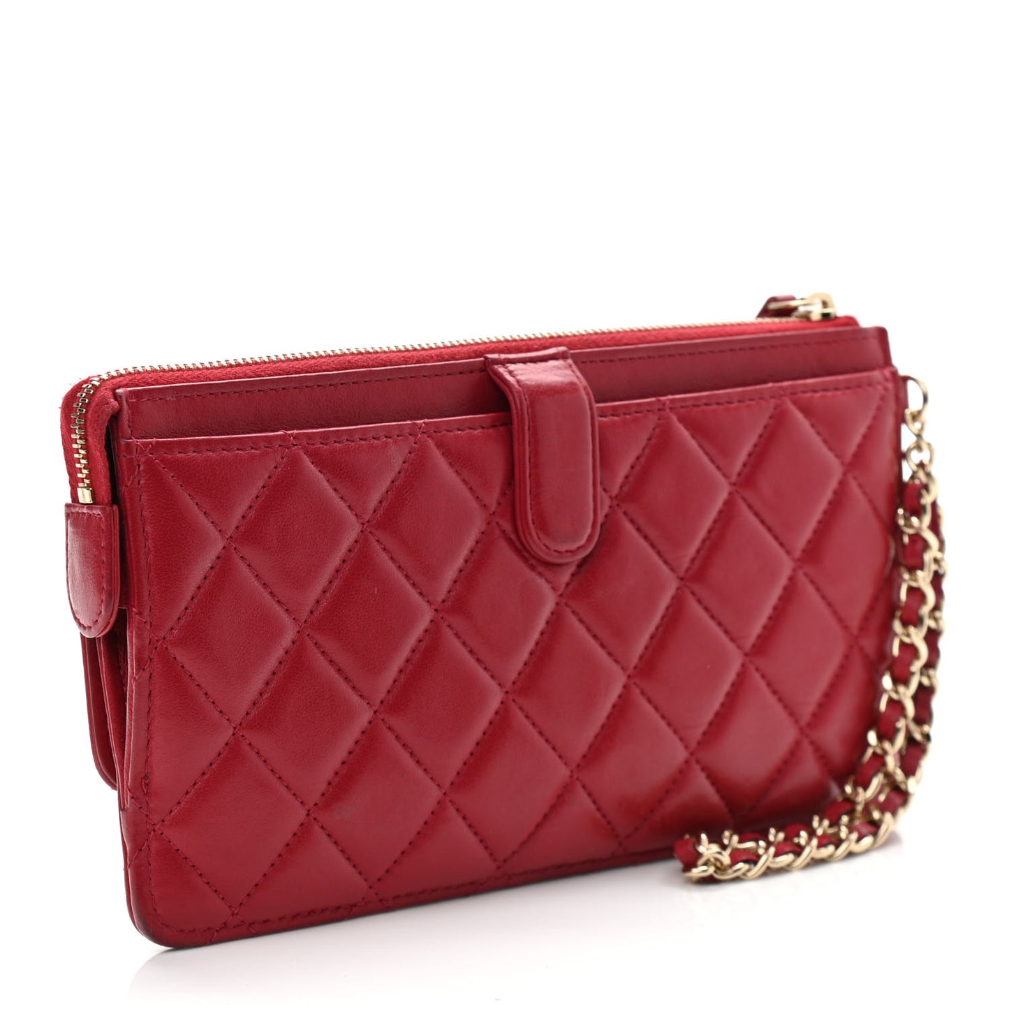 Lambskin Quilted All About Chanel Charm Wristlet Wallet Red